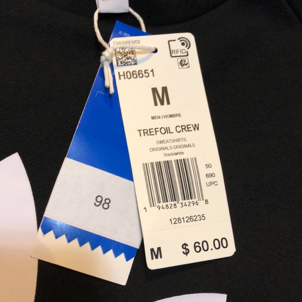 NWT • ADIDAS • NEW Men’d Black Crewneck with White Trefoil Logo - Picture 3 of 7